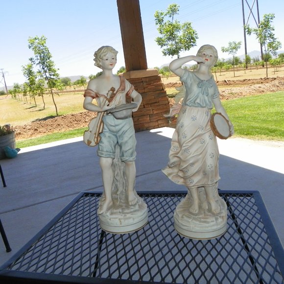 Tall Vintage Figurine Candrea Porcelain Set Man Women - Picture 10 of 16